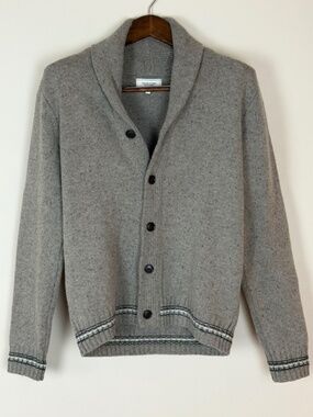 Frank & Oak Men's Speckled Gray Shawl Collar Cardigan Sweater Med.